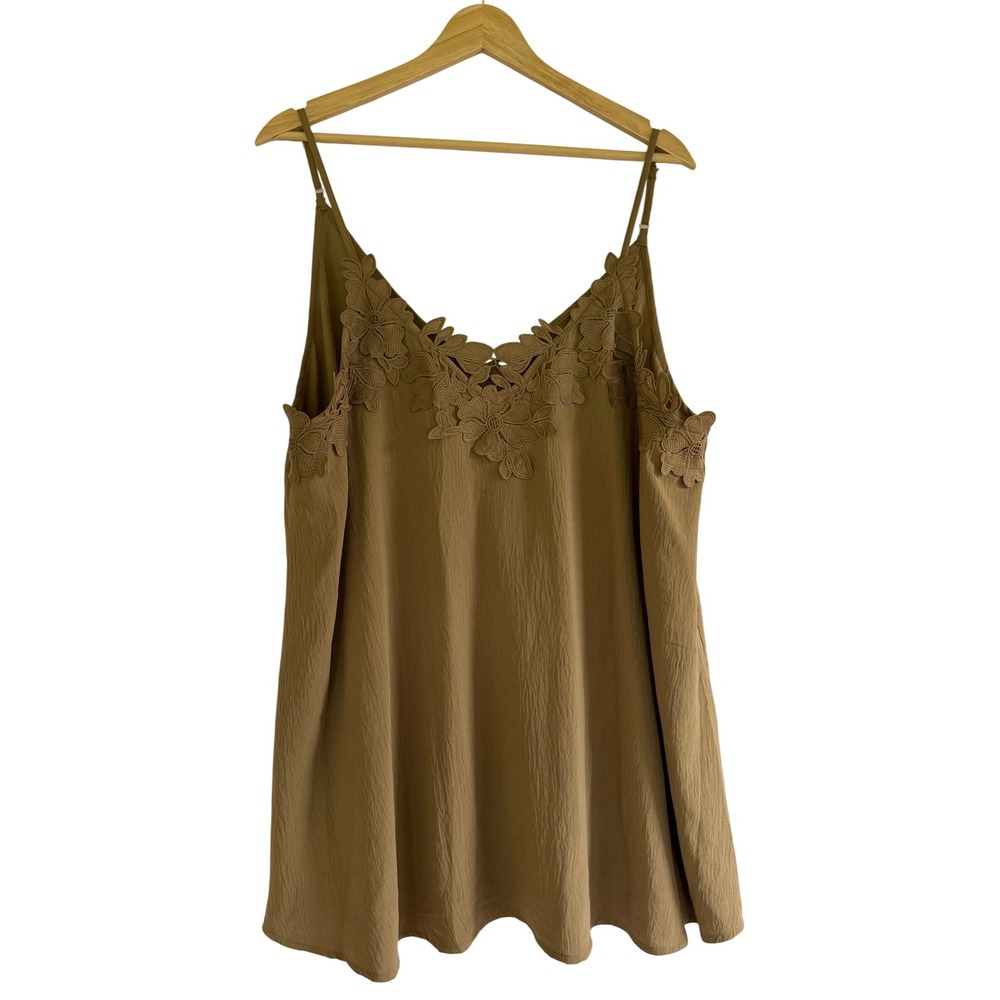 Oddi Womens Camel Brown Floral Lace Trim Cami Tank Top IT14450P Size Large